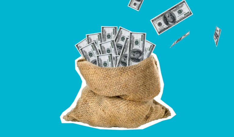 a burlap sack filled with 100 dollar bills against a plain background, symbolising how to make your money work for you